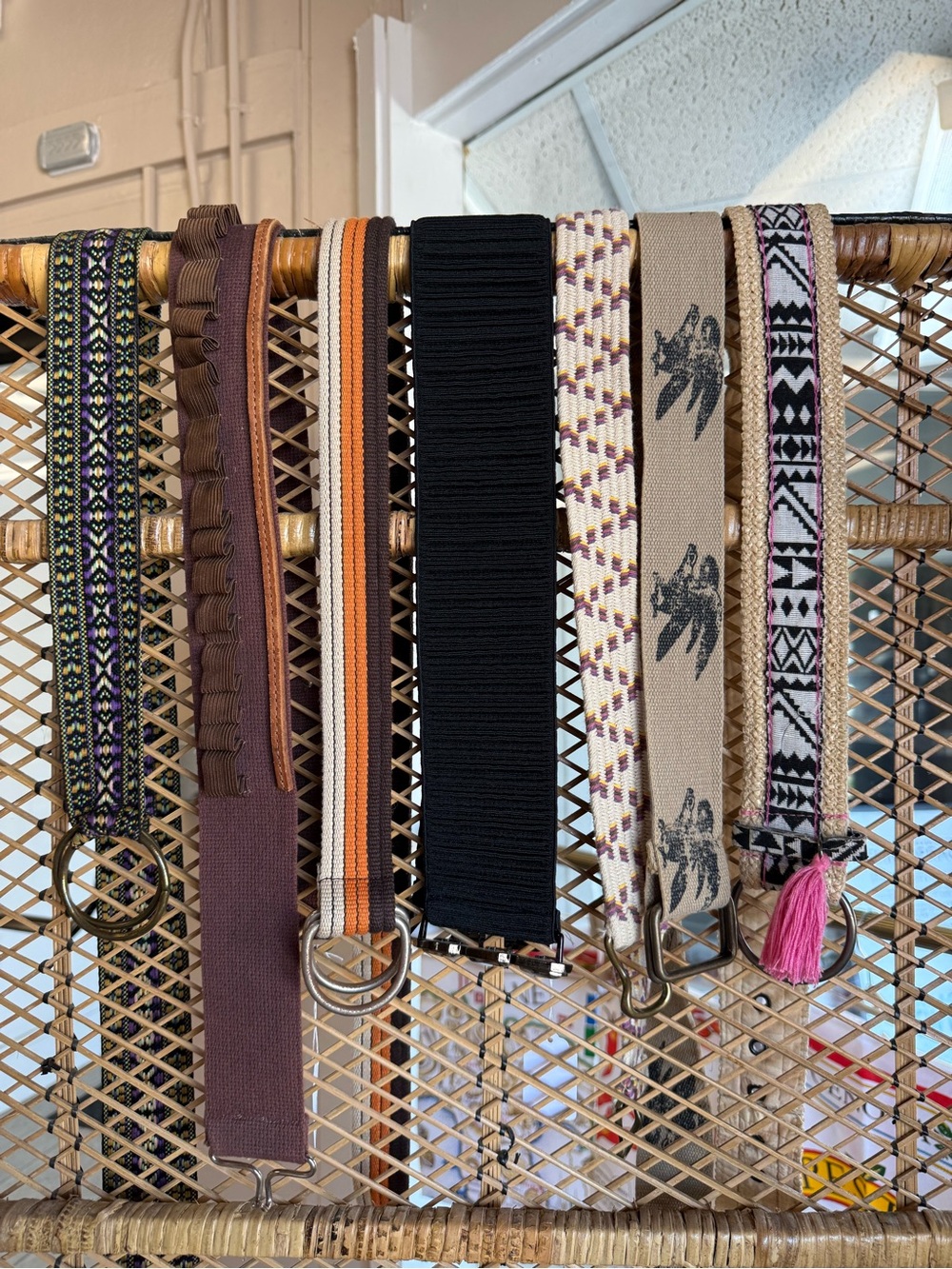 7 Assorted Vintage Boho Belts Lot 70s–2000s Woven Stretch Festival Cottagecore